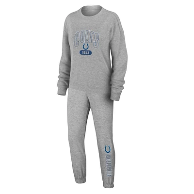 Women's WEAR by Erin Andrews Heather Gray Indianapolis Colts Plus Knitted Tri-Blend Long Sleeve T-Shirt & Pants Lounge Set