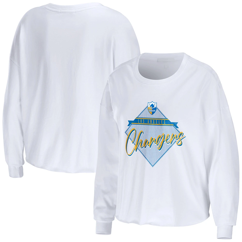Women's WEAR by Erin Andrews White Los Angeles Chargers Domestic Cropped Long Sleeve T-Shirt