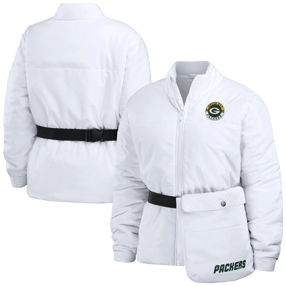 Women's WEAR by Erin Andrews White Green Bay Packers Packaway Full-Zip Puffer Jacket