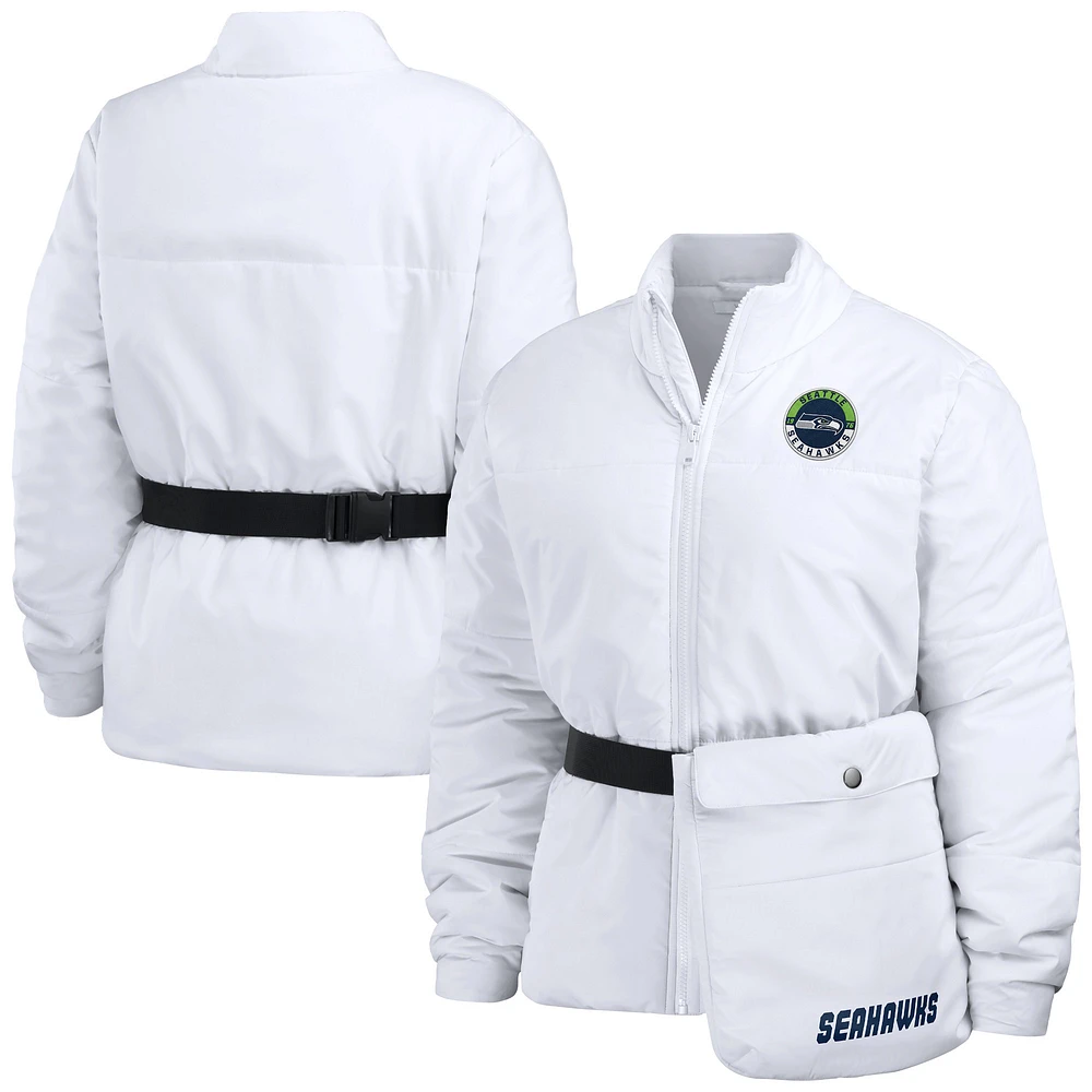 Women's WEAR by Erin Andrews White Seattle Seahawks Packaway Full-Zip Puffer Jacket