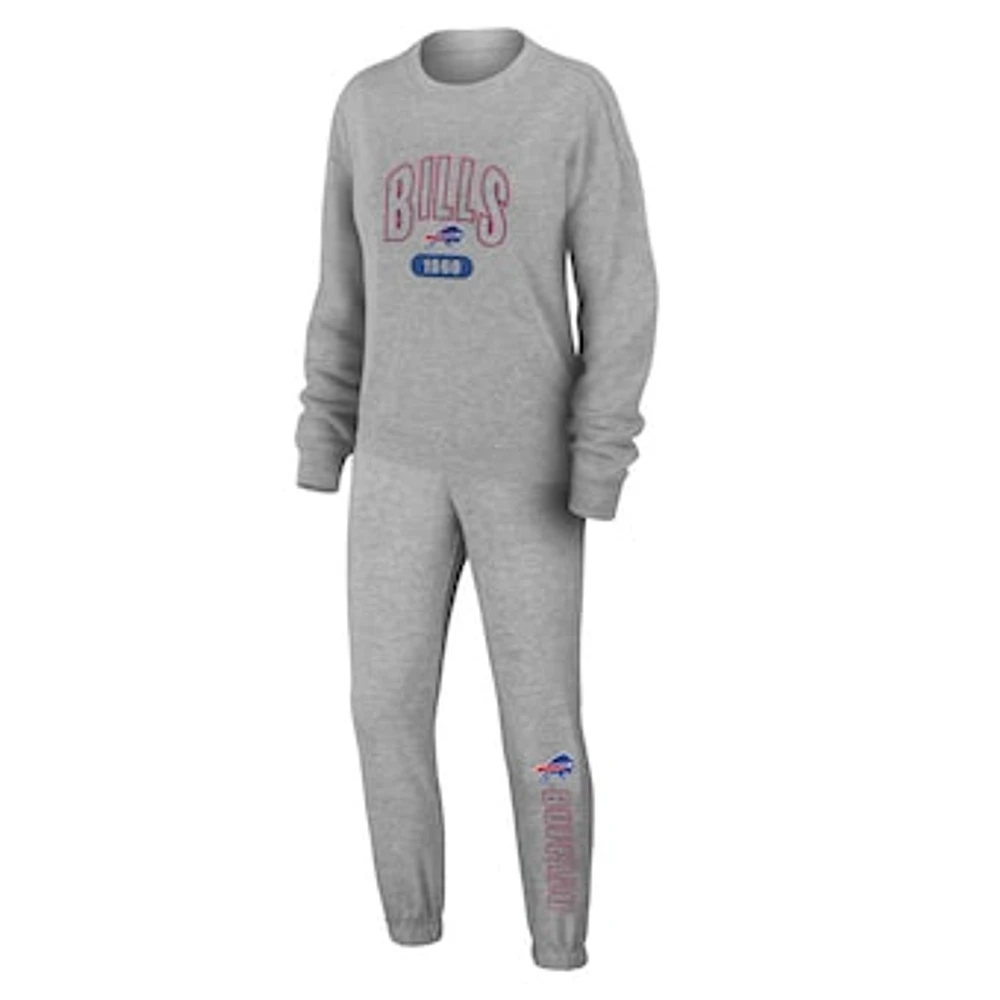Women's WEAR by Erin Andrews Heather Gray Buffalo Bills Knit Long Sleeve Tri-Blend T-Shirt & Pants Sleep Set