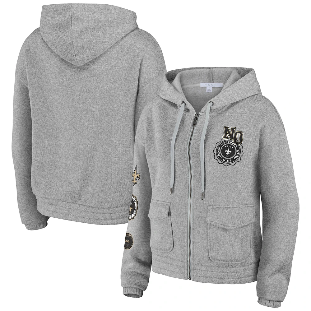 Women's WEAR by Erin Andrews Heather Gray New Orleans Saints Full-Zip Hoodie