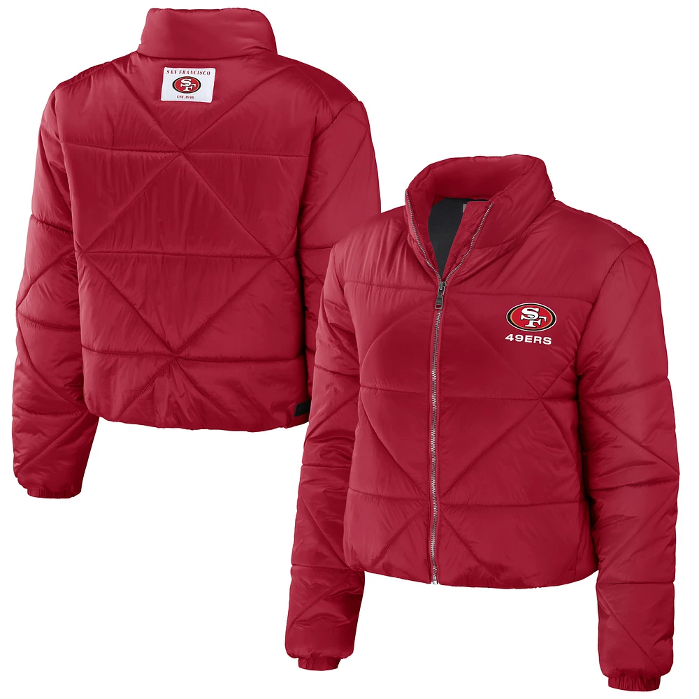Women's WEAR by Erin Andrews Scarlet San Francisco 49ers Cropped Puffer Full-Zip Jacket