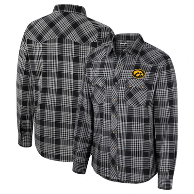 Men's Colosseum x Wrangler Black Iowa Hawkeyes Plaid Western Long Sleeve Full-Snap Shirt