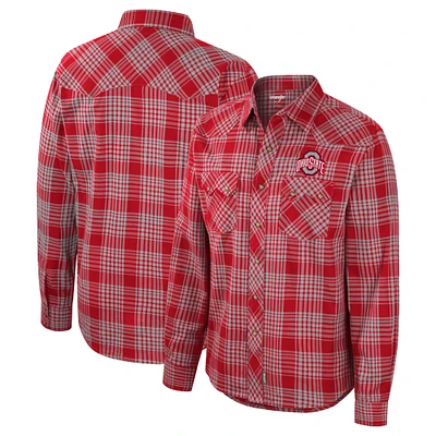 Men's Colosseum x Wrangler Scarlet Ohio State Buckeyes Plaid Western Long Sleeve Full-Snap Shirt