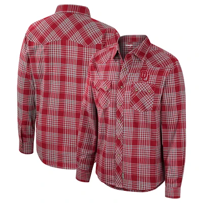Men's Colosseum x Wrangler Crimson Oklahoma Sooners Plaid Western Long Sleeve Full-Snap Shirt
