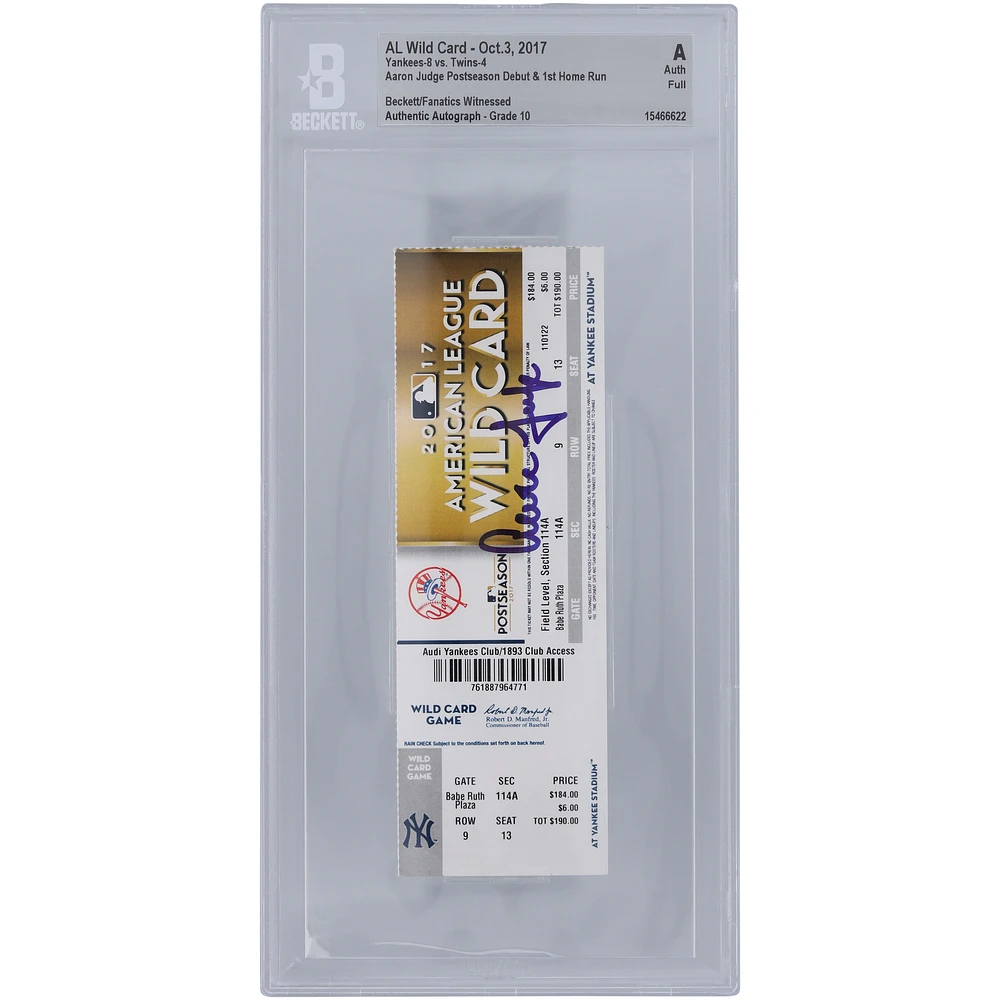 Aaron Judge New York Yankees Autographed MLB Postseason Debut Ticket - BAS Authenticated Graded 10