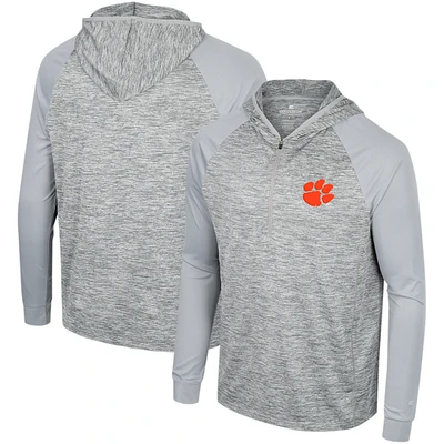 Men's Colosseum Gray Clemson Tigers Cybernetic Raglan Quarter-Zip Hooded Top