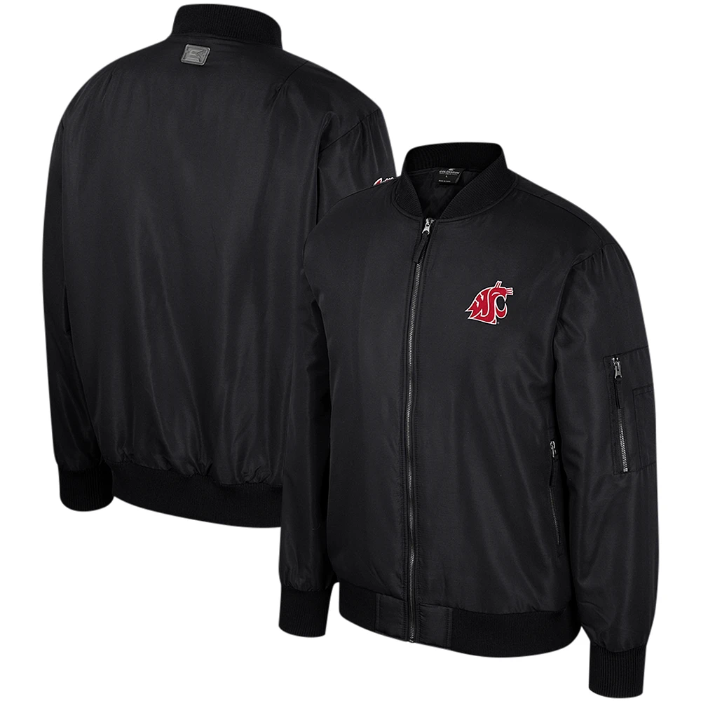 Men's Colosseum Black Washington State Cougars Full-Zip Bomber Jacket