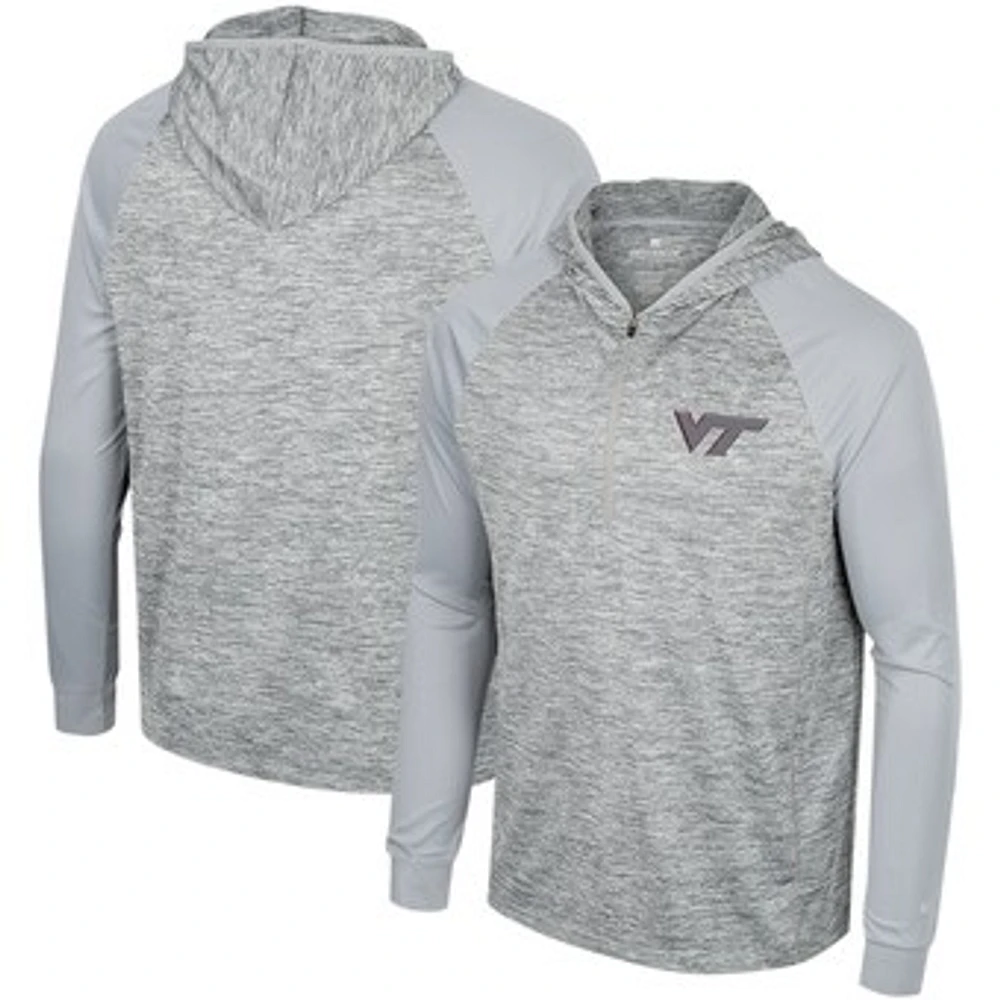 Men's Colosseum Gray Virginia Tech Hokies Cybernetic Raglan Quarter-Zip Hooded Top