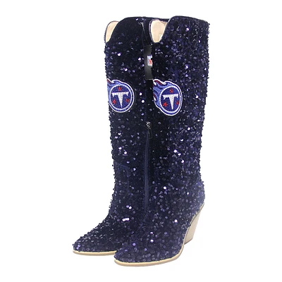 Women's Cuce Navy Tennessee Titans Knee-High Sequin Boots