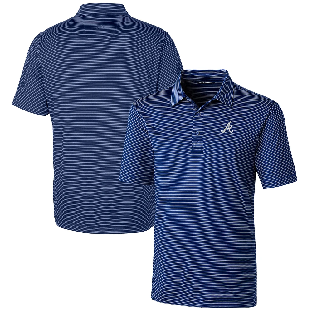 Men's Cutter & Buck Blue Atlanta Braves Forge Pencil Stripe Stretch Polo