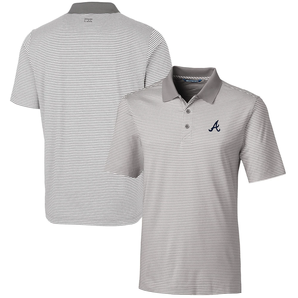 Men's Cutter & Buck Gray Atlanta Braves Forge Tonal Stripe Stretch Polo