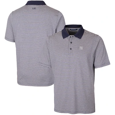 Men's Cutter & Buck Navy New York Yankees Forge Tonal Stripe Stretch Polo