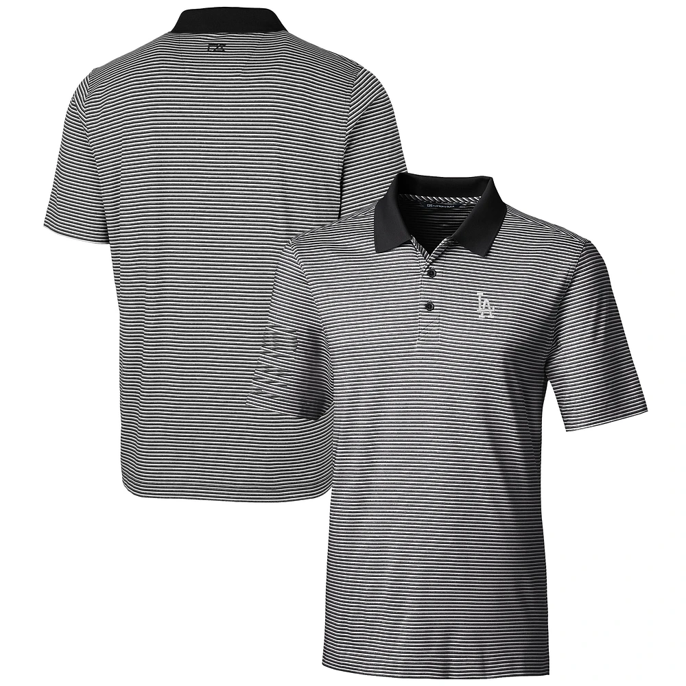 Men's Cutter & Buck Black Los Angeles Dodgers Forge Tonal Stripe Stretch Polo