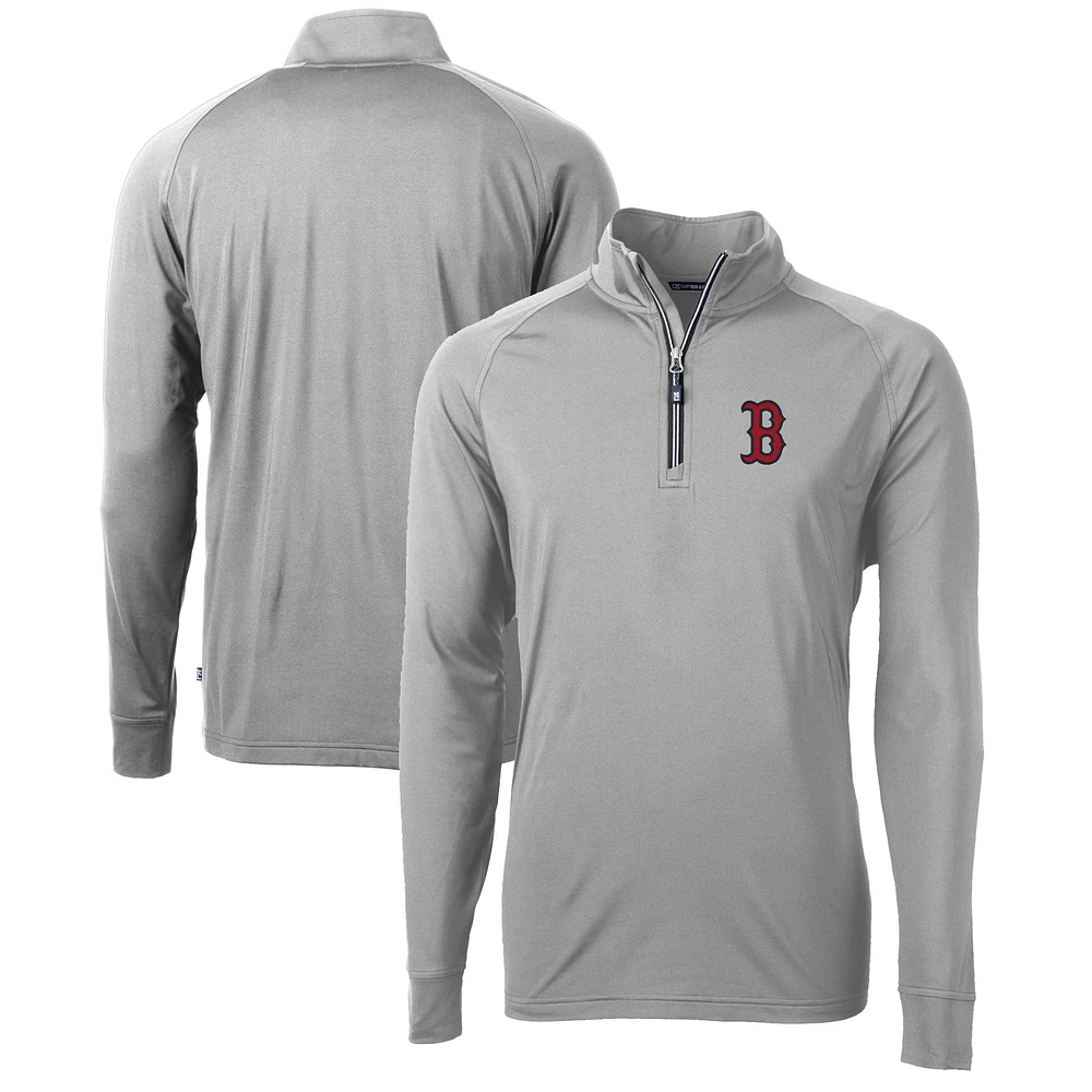 Men's Cutter & Buck Gray Boston Red Sox Adapt Eco Knit Stretch Recycled Quarter-Zip Pullover Top