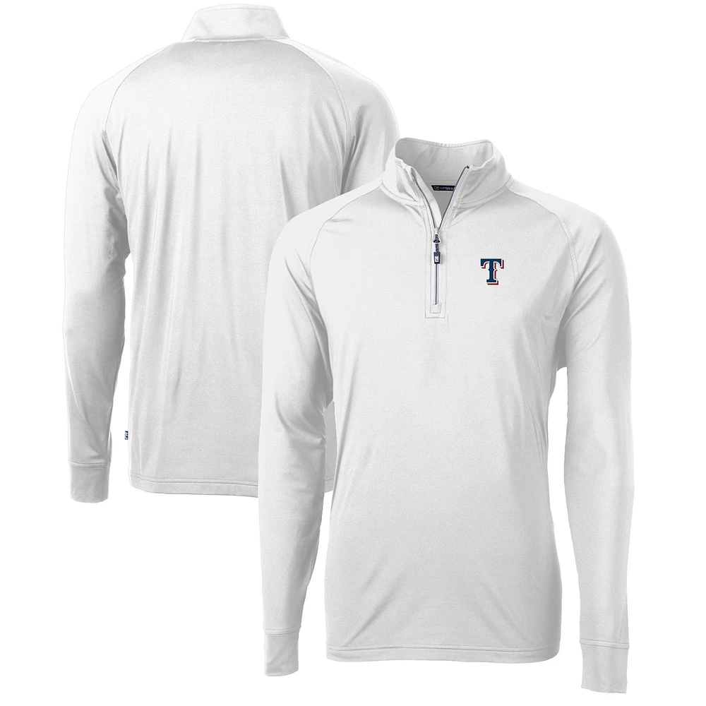 Men's Cutter & Buck White Texas Rangers Adapt Eco Knit Stretch Recycled Quarter-Zip Pullover Top