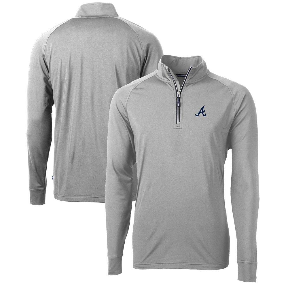 Men's Cutter & Buck Gray Atlanta Braves Adapt Eco Knit Stretch Recycled Quarter-Zip Pullover Top