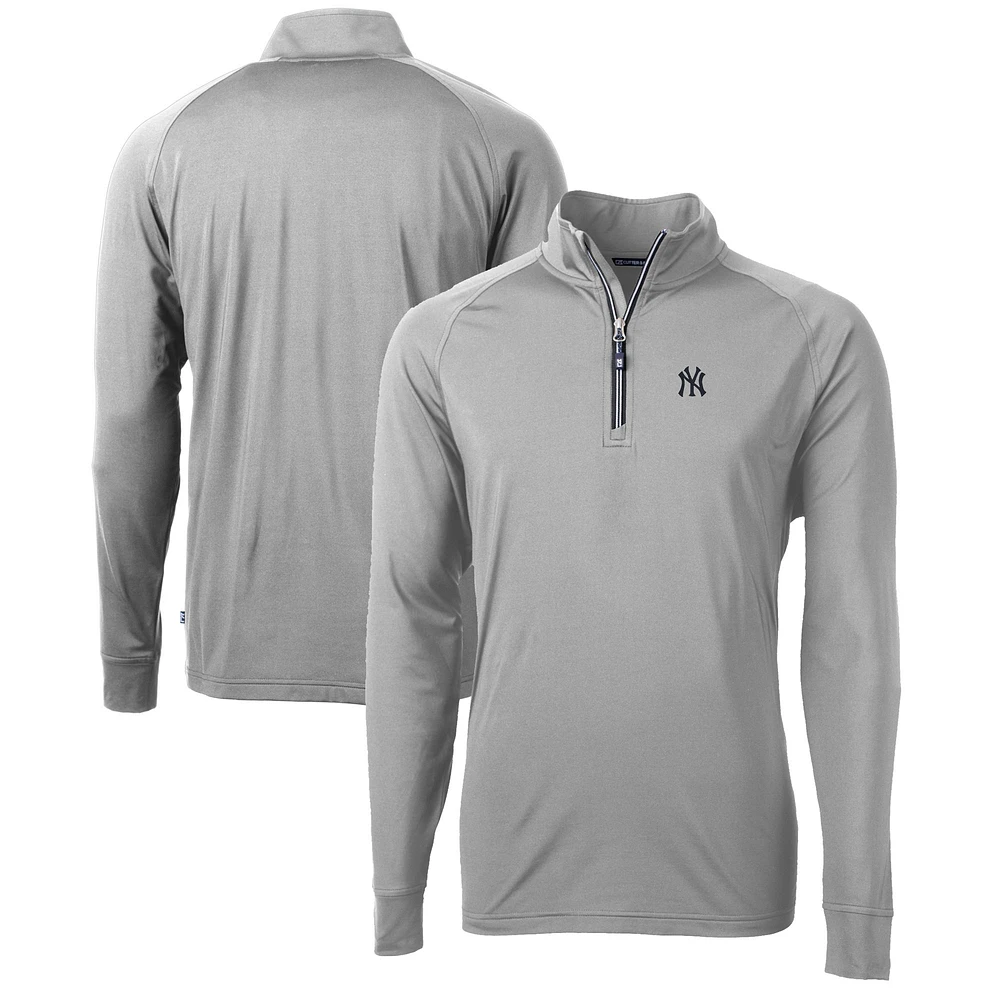 Men's Cutter & Buck Gray New York Yankees Adapt Eco Knit Stretch Recycled Quarter-Zip Pullover Top