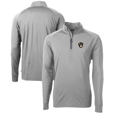 Men's Cutter & Buck Gray Milwaukee Brewers Adapt Eco Knit Stretch Recycled Quarter-Zip Pullover Top