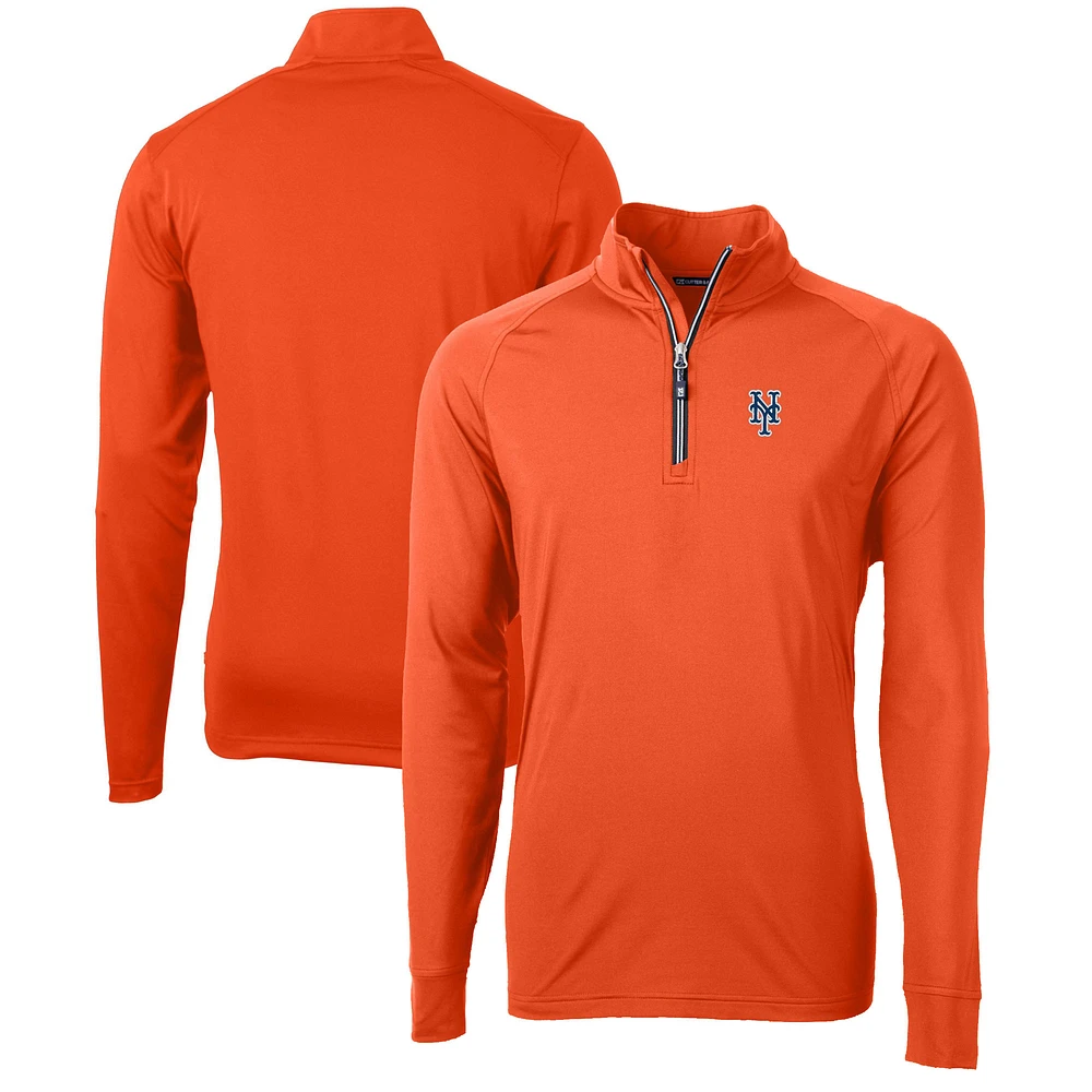 Men's Cutter & Buck Orange New York Mets Adapt Eco Knit Stretch Recycled Quarter-Zip Pullover Top