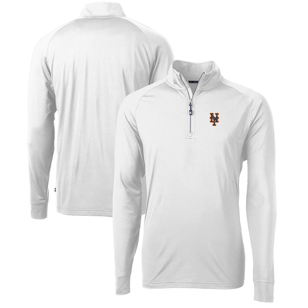 Men's Cutter & Buck White New York Mets Adapt Eco Knit Stretch Recycled Quarter-Zip Pullover Top