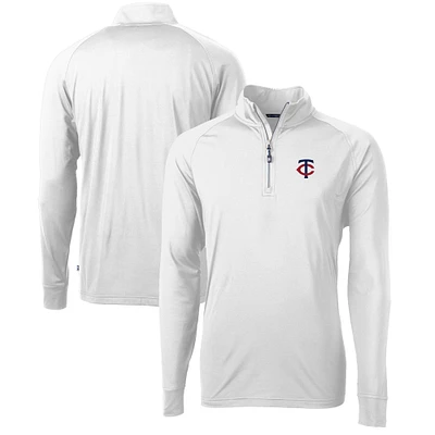 Men's Cutter & Buck White Minnesota Twins Adapt Eco Knit Stretch Recycled Quarter-Zip Pullover Top