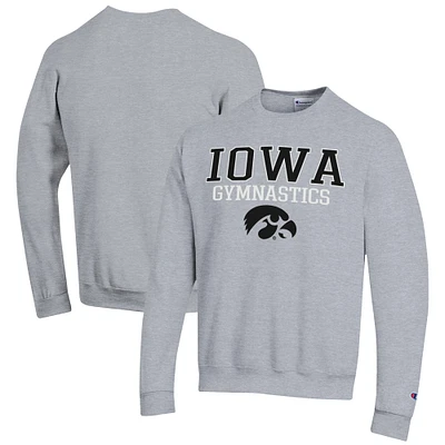 Men's Champion Gray Iowa Hawkeyes Gymnastics Stack Powerblend Pullover Sweatshirt