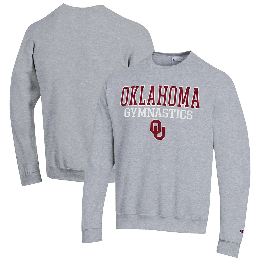 Men's Champion Gray Oklahoma Sooners Gymnastics Stack Powerblend Pullover Sweatshirt