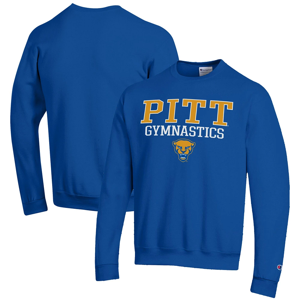 Men's Champion Royal Pitt Panthers Gymnastics Stack Powerblend Pullover Sweatshirt