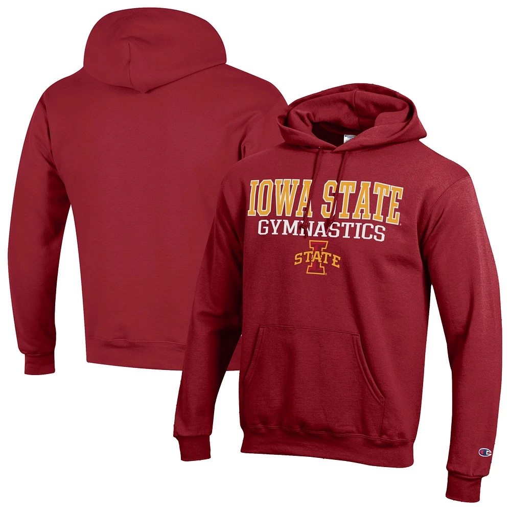 Men's Champion Cardinal Iowa State Cyclones Gymnastics Stack Powerblend Pullover Hoodie