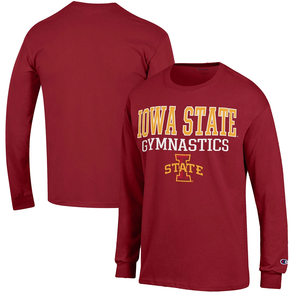 Men's Champion Cardinal Iowa State Cyclones Gymnastics Stack Long Sleeve T-Shirt
