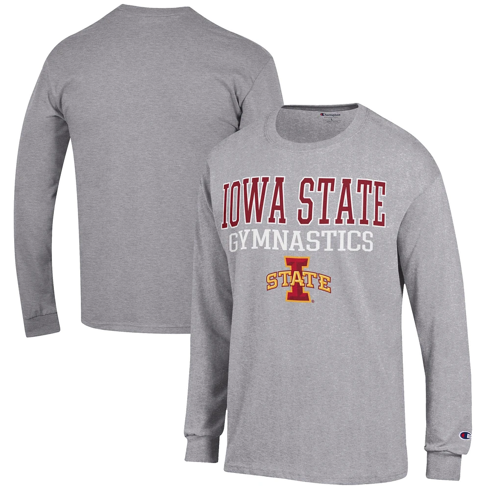 Men's Champion Gray Iowa State Cyclones Gymnastics Stack Long Sleeve T-Shirt