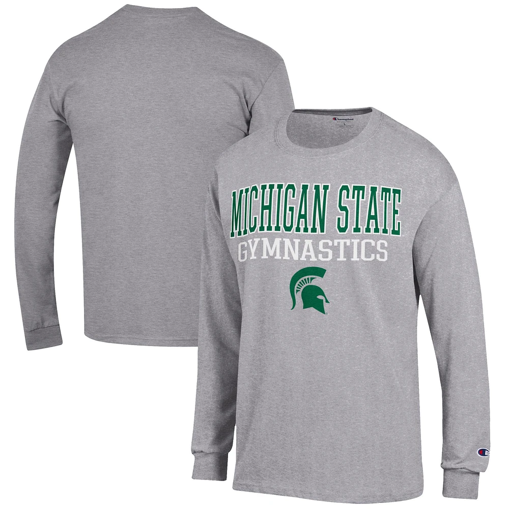 Men's Champion Gray Michigan State Spartans Gymnastics Stack Long Sleeve T-Shirt