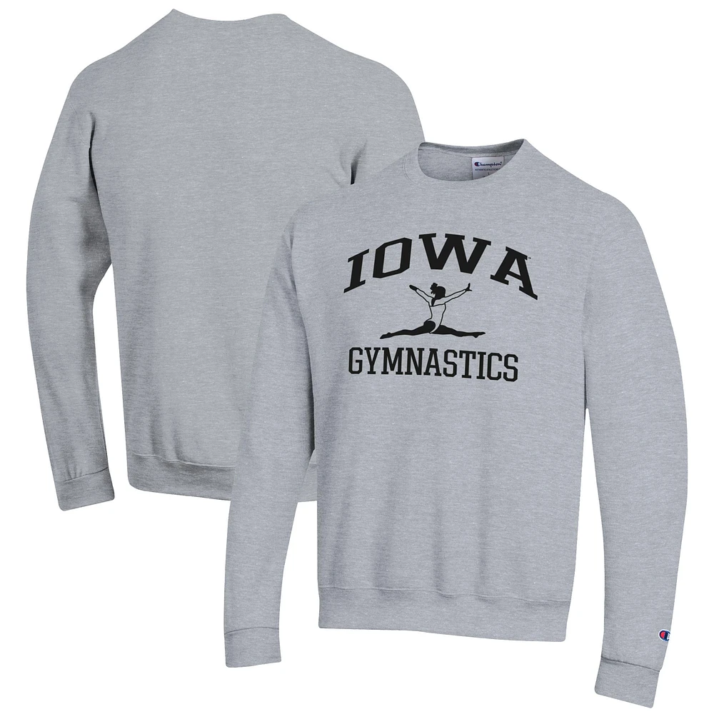 Men's Champion Gray Iowa Hawkeyes Gymnastics Icon Powerblend Pullover Sweatshirt
