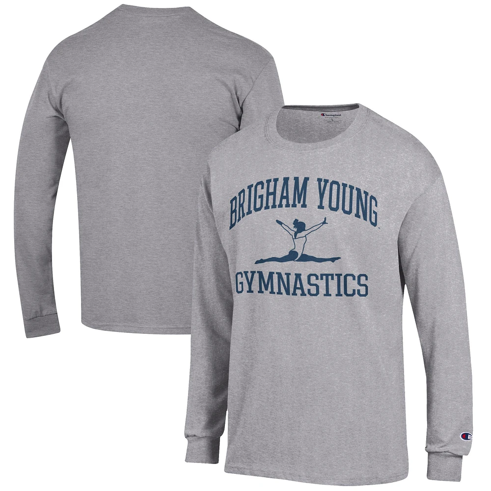 Men's Champion Gray BYU Cougars Gymnastics Icon Long Sleeve T-Shirt