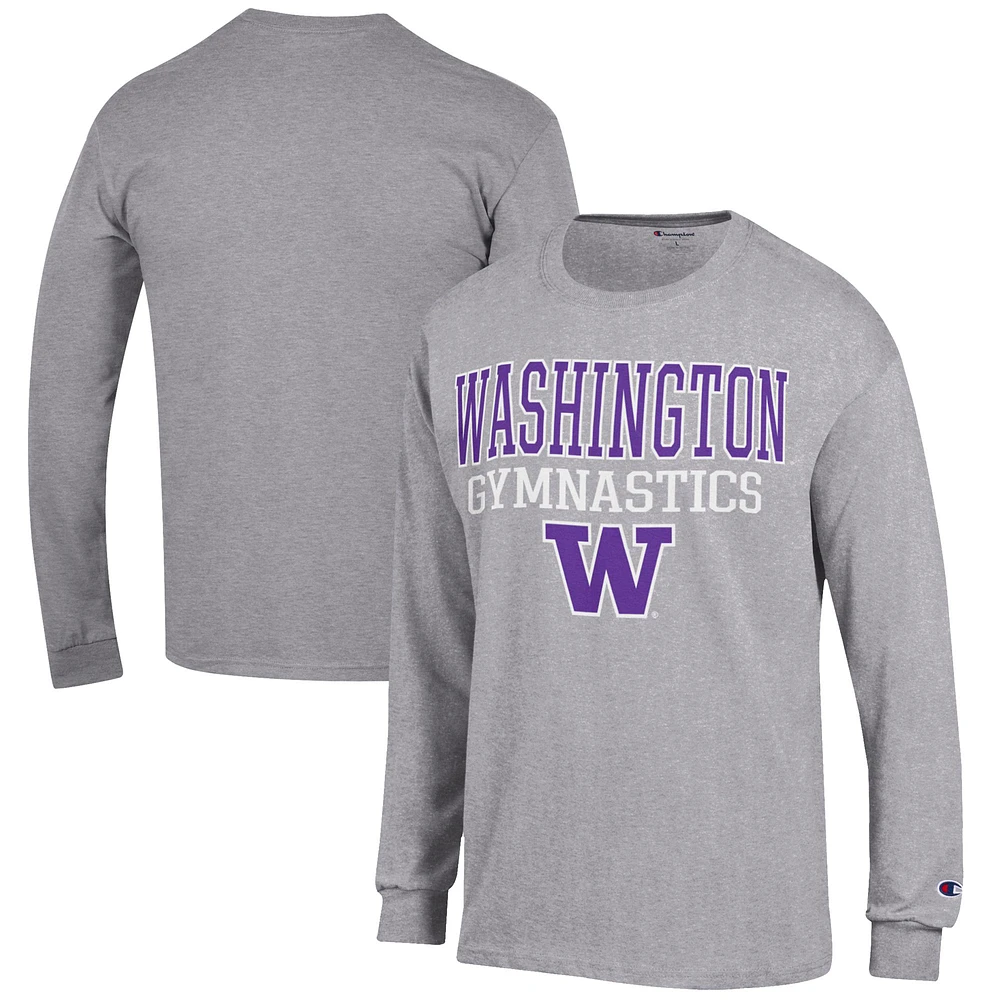 Men's Champion Gray Washington Huskies Gymnastics Stack Long Sleeve T-Shirt