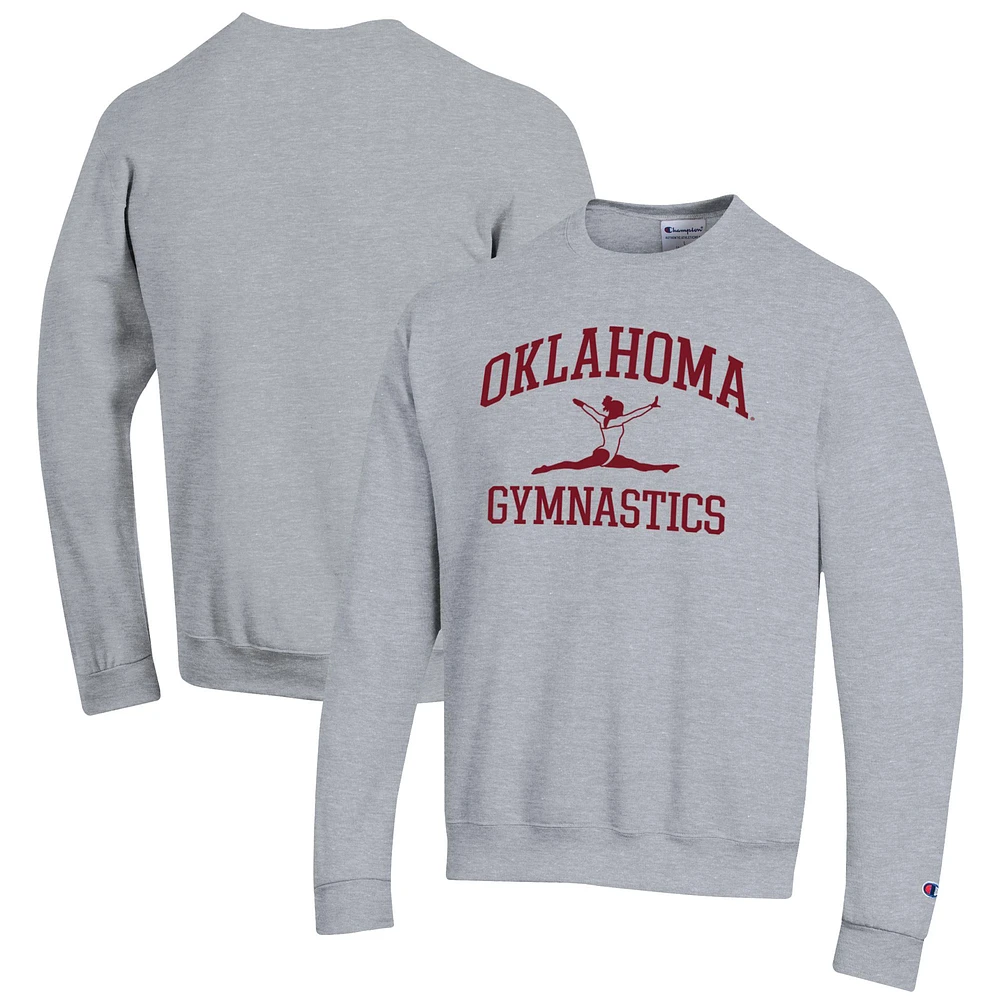 Men's Champion Gray Oklahoma Sooners Gymnastics Icon Powerblend Pullover Sweatshirt