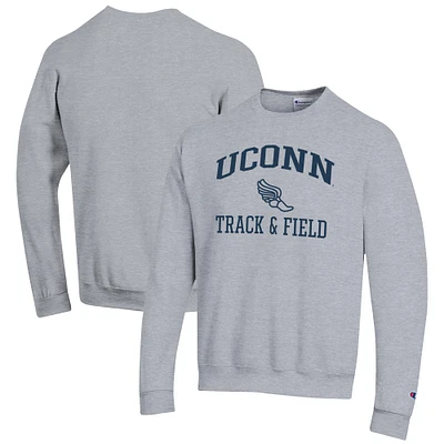 Men's Champion Gray UConn Huskies Track & Field Icon Powerblend Pullover Sweatshirt