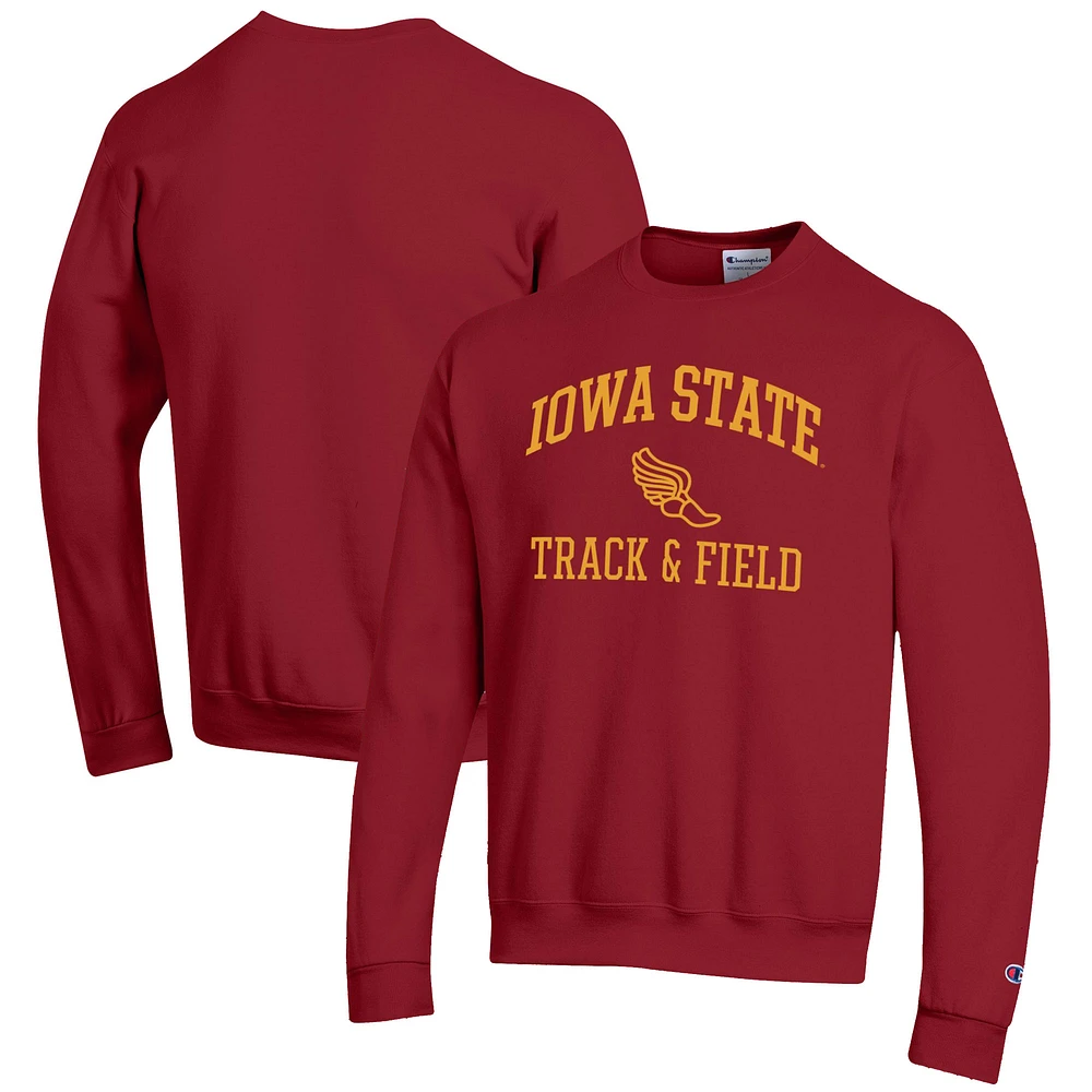 Men's Champion Cardinal Iowa State Cyclones Track & Field Icon Powerblend Pullover Sweatshirt
