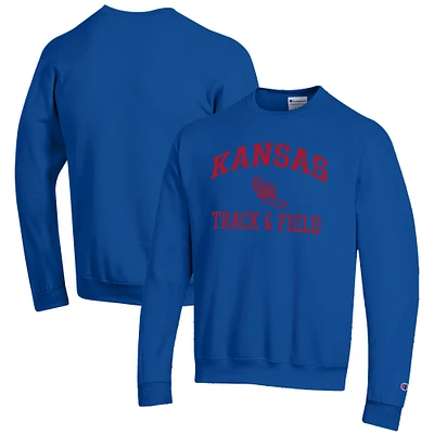 Men's Champion Royal Kansas Jayhawks Track & Field Icon Powerblend Pullover Sweatshirt