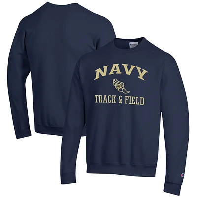 Men's Champion Navy Midshipmen Track & Field Icon Powerblend Pullover Sweatshirt