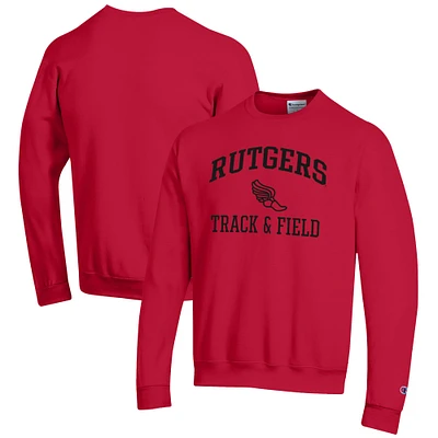 Men's Champion Scarlet Rutgers Knights Track & Field Icon Powerblend Pullover Sweatshirt