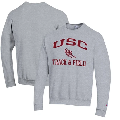 Men's Champion Gray USC Trojans Track & Field Icon Powerblend Pullover Sweatshirt