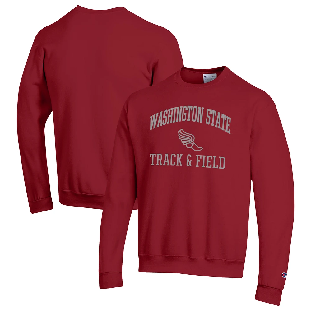 Men's Champion Crimson Washington State Cougars Track & Field Icon Powerblend Pullover Sweatshirt