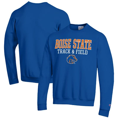 Men's Champion Royal Boise State Broncos Track & Field Stack Powerblend Pullover Sweatshirt