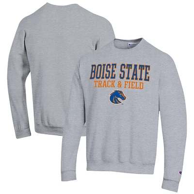 Men's Champion Gray Boise State Broncos Track & Field Stack Powerblend Pullover Sweatshirt