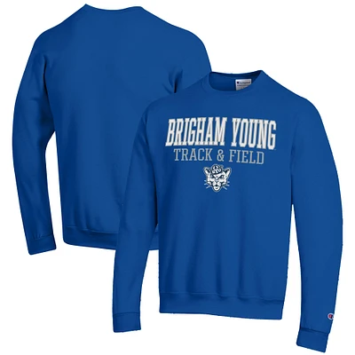 Men's Champion Royal BYU Cougars Track & Field Stack Powerblend Pullover Sweatshirt