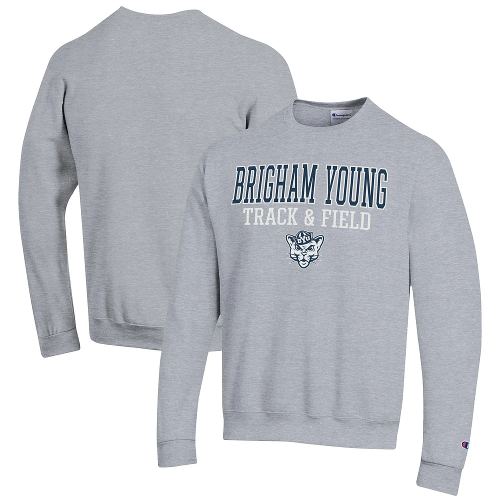 Men's Champion Gray BYU Cougars Track & Field Stack Powerblend Pullover Sweatshirt