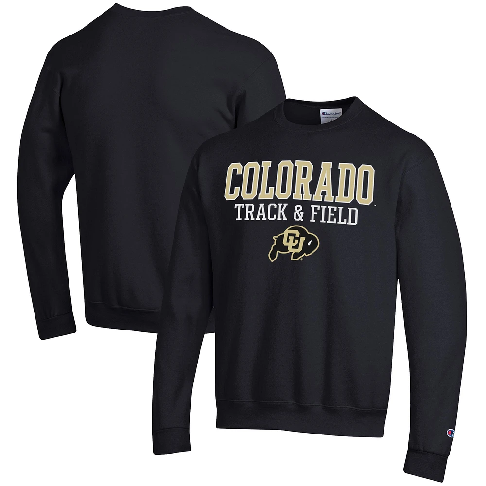Men's Champion Black Colorado Buffaloes Track & Field Stack Powerblend Pullover Sweatshirt